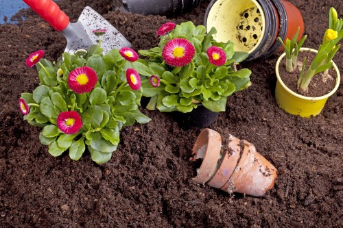 Garden waste and recyclable materials being sorted on a Soho landscaping site